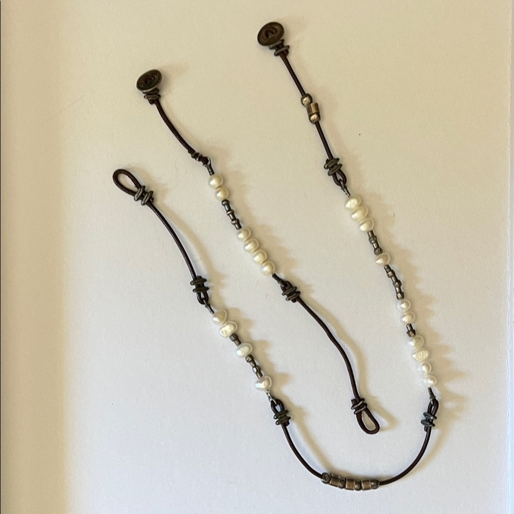 Silpada White Pearl and Brown Leather Necklace and matching Bracelet